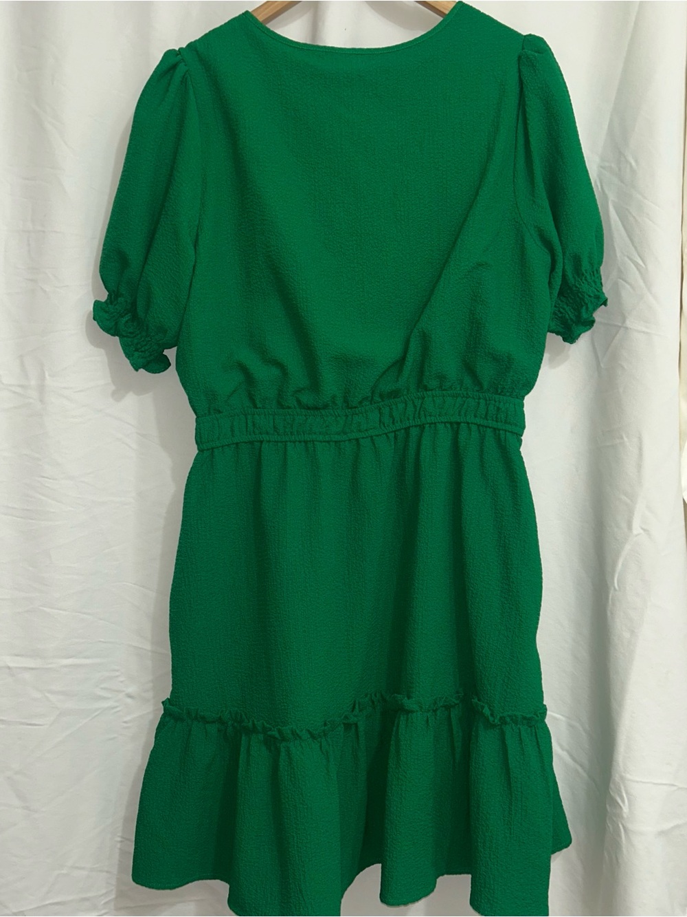 Draper James Emerald Green Puff-Sleeve Tiered Mini Dress - Picture 6 of 9